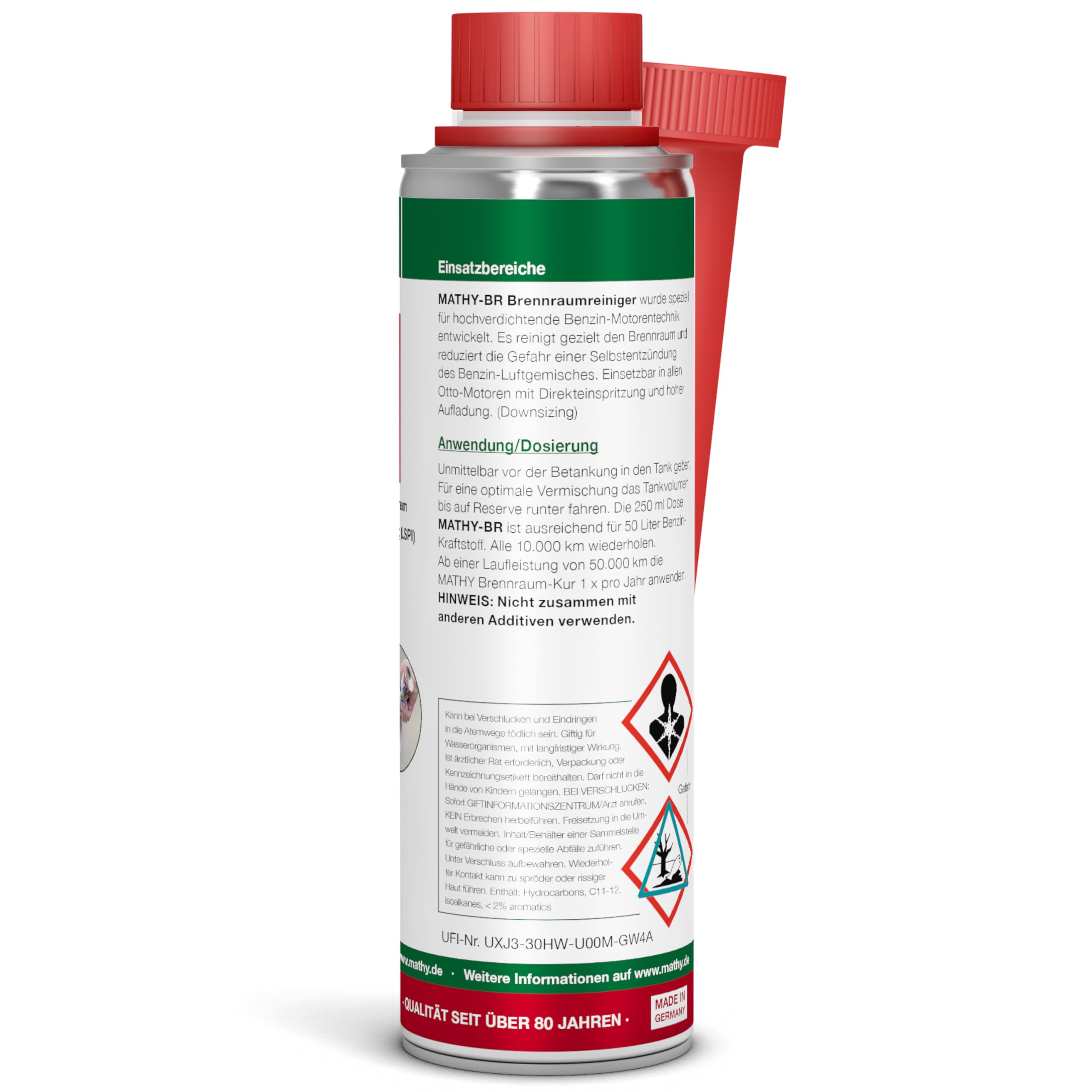 MATHY-BR Brennraumreiniger Benzin, 250 ml - Benzin Additiv - Kolbenring Reiniger - geeignet für Downsizing-Motoren - Kraftstoffadditiv Benzin Motoren