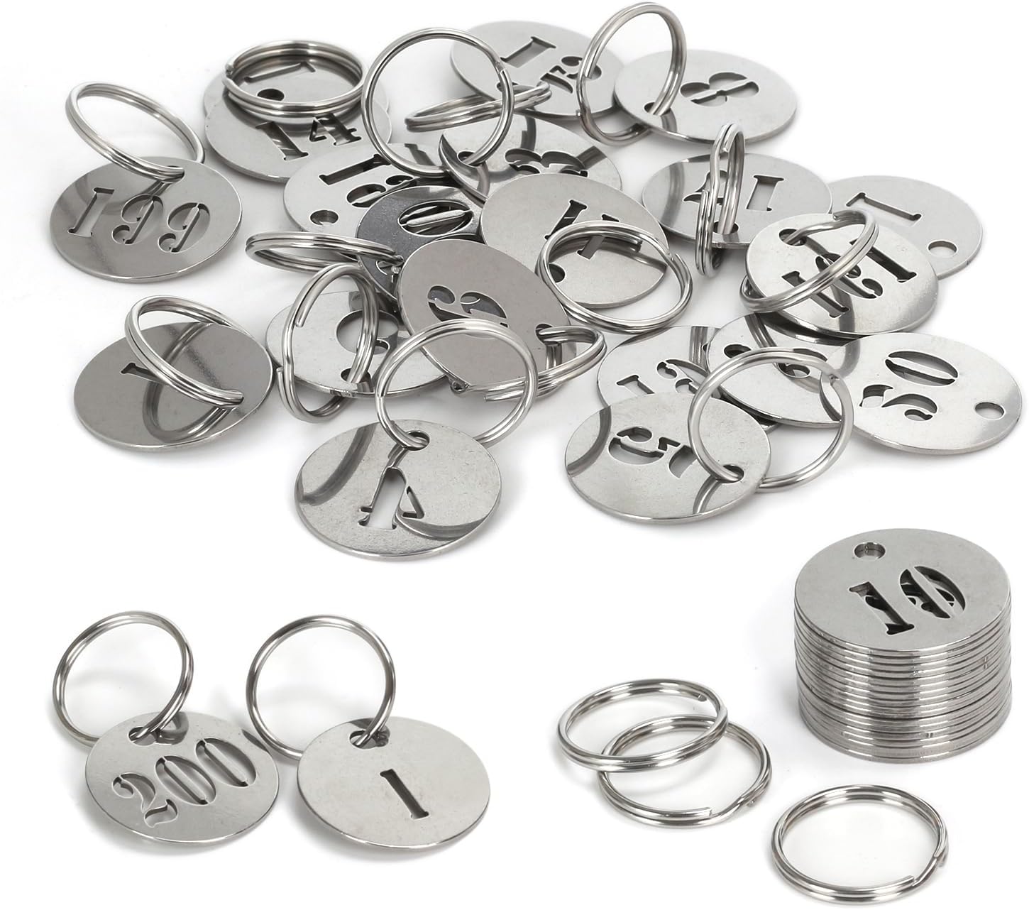 Number Key Tags with Rings, 1" 304 Stainless Steel Key ID Tags, Metal Number Labels - 1 to 40