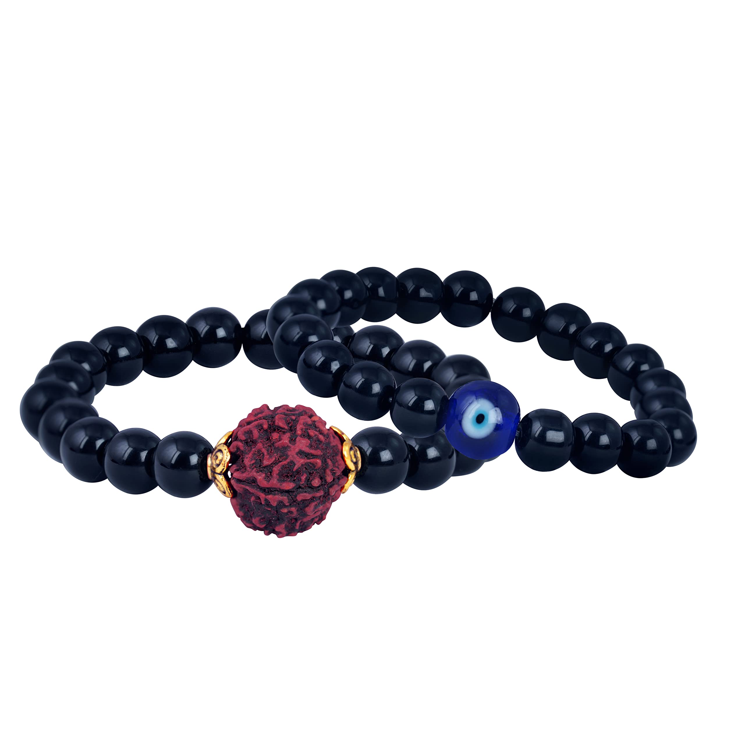 JFL - Jewellery for Less Black Onyx Stone with Panch Mukhi Rudraksha and Evil Eye bead Stretchable Bracelet for Men and Boys.Valentine (B0BBVGVCGW) Amazon Price History, Amazon Price Tracker