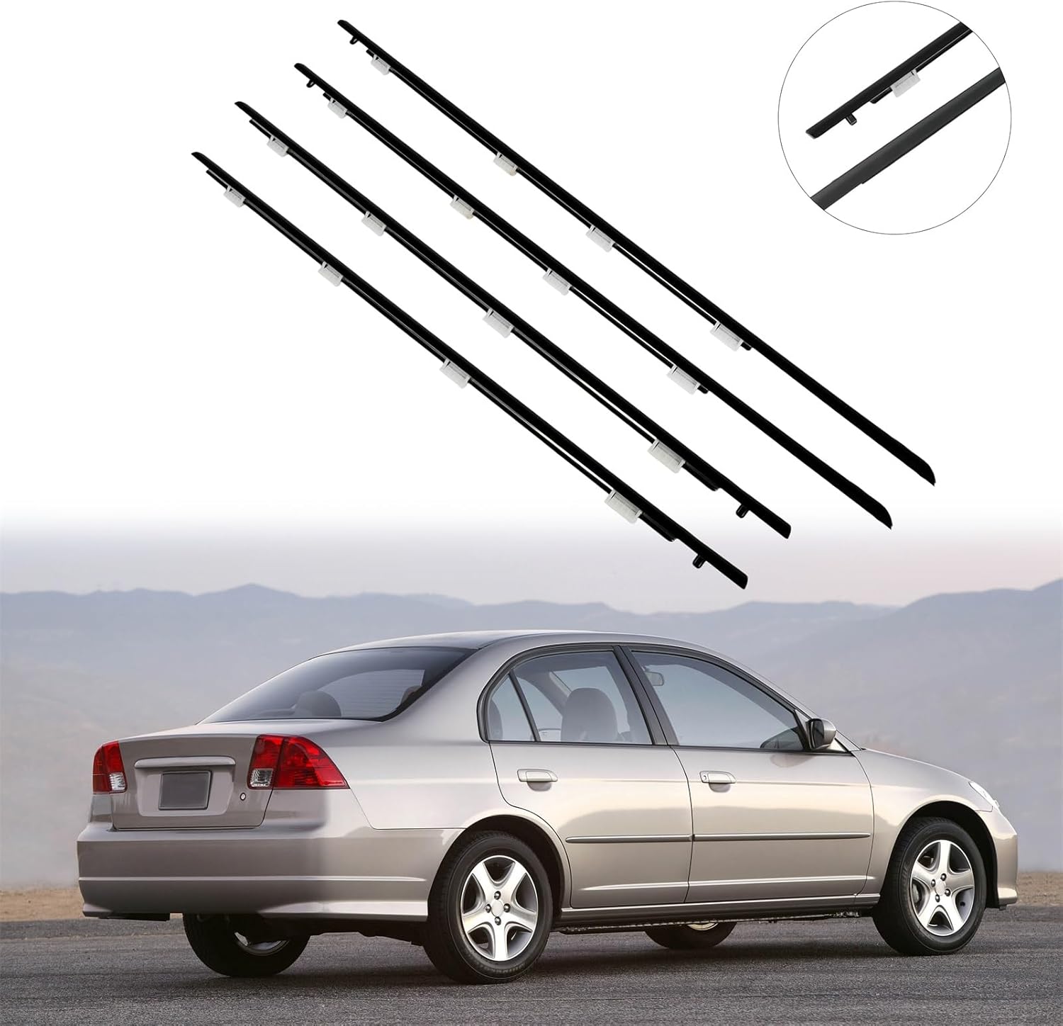 OCPTY 4PCS Car Outer Door Window Molding Trim Weatherstrip Window Seal Compatible with 2001 2002 2003 2004 2005 For Honda For Civic 4 Door OE#72410-S5A-003,72450-S5A-003,72910-S5A-003,72950-S5A-003