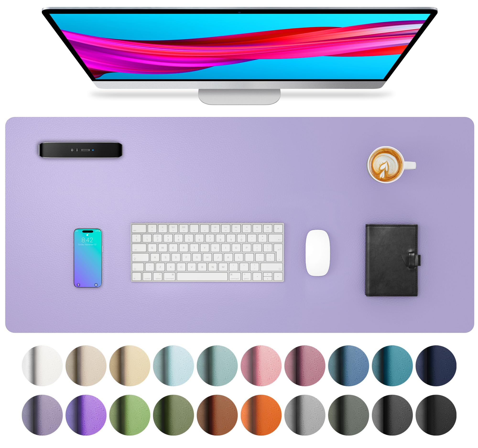 Aothia Faux Leather Desk Mat (Light Purple, 23.6" x 13.7")