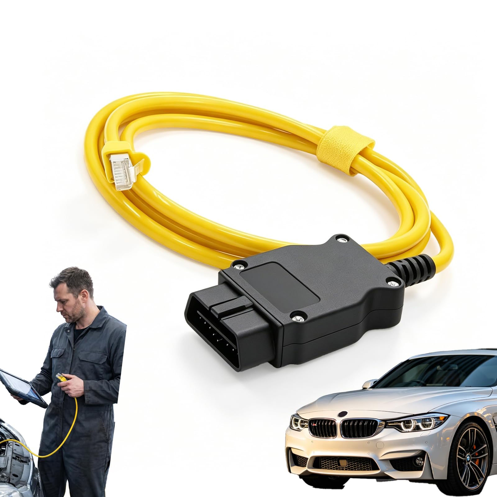 Cloxtralon OBD2 Adapter, OBD Adapter, ENET Kabel für - Kompatibel mit Fahrzeugen, Geeignet für Bimmercode & MHD, Anti-Break Ethernet OBD2 Stecker Verlängerung Kabel, 2M Länge