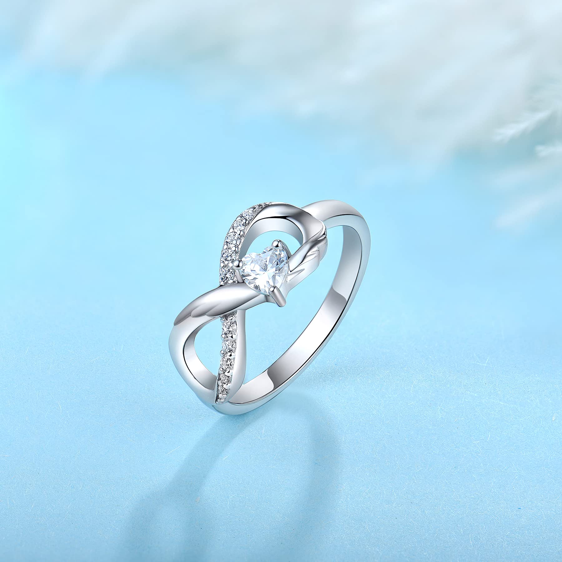 starchenie Unendlichkeit Ring 925 Sterling Silber Herz Geburtsstein flügel Verlobungsring für Damen