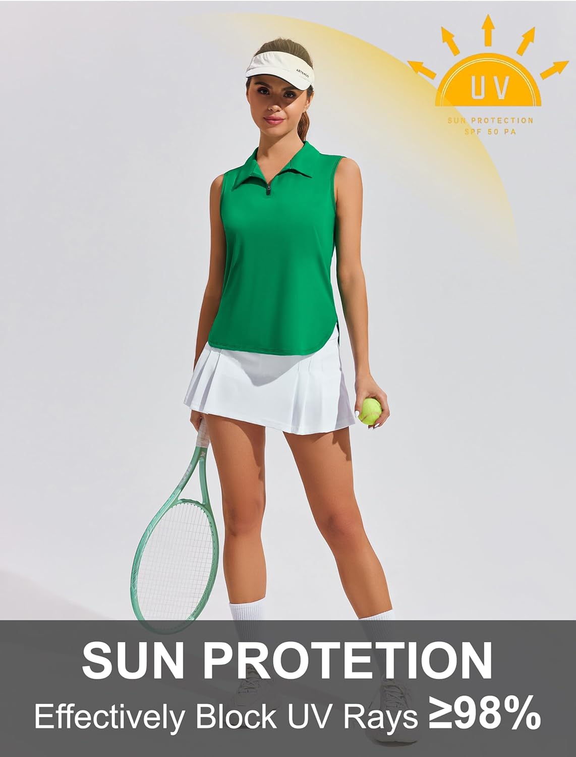 PINSPARK Women Golf Shirts Sleeveless UPF 50+ Tennis Polo V-Neck Quick Dry Athletic T Shirt 1/4 Zip Collar Workout Tank Top - Image 4