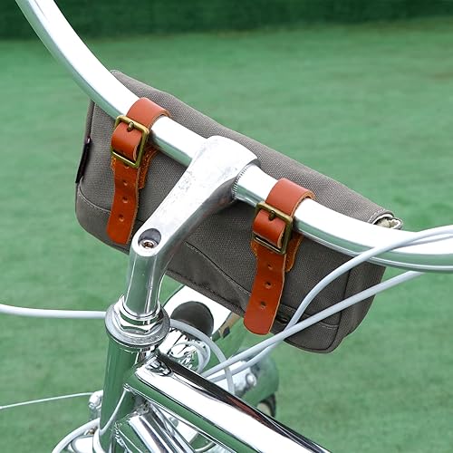 Miniatura 9 de TOURBON Alforjas de bicicleta de lona vintage para manubrio de bicicleta