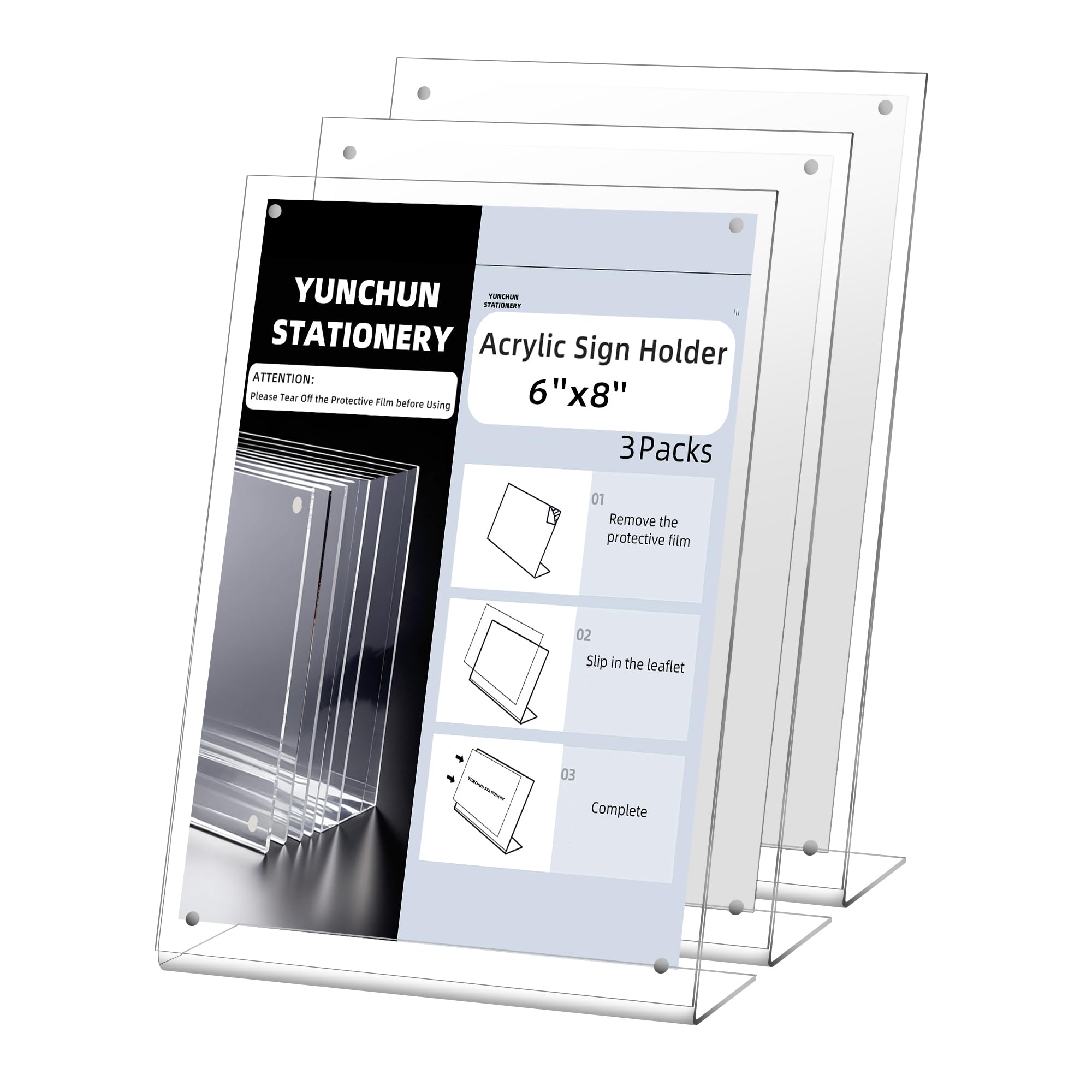 3 Packs Acrylic Sign Holder 6 X 8.5 Standing, L-Shape Magnetic 6 X 8 1/2 Clear Menu Holder, Table Display Stand Of Slant Back And Acrylic Frame For Store, Wedding, Restaurant, Hotel - View #11