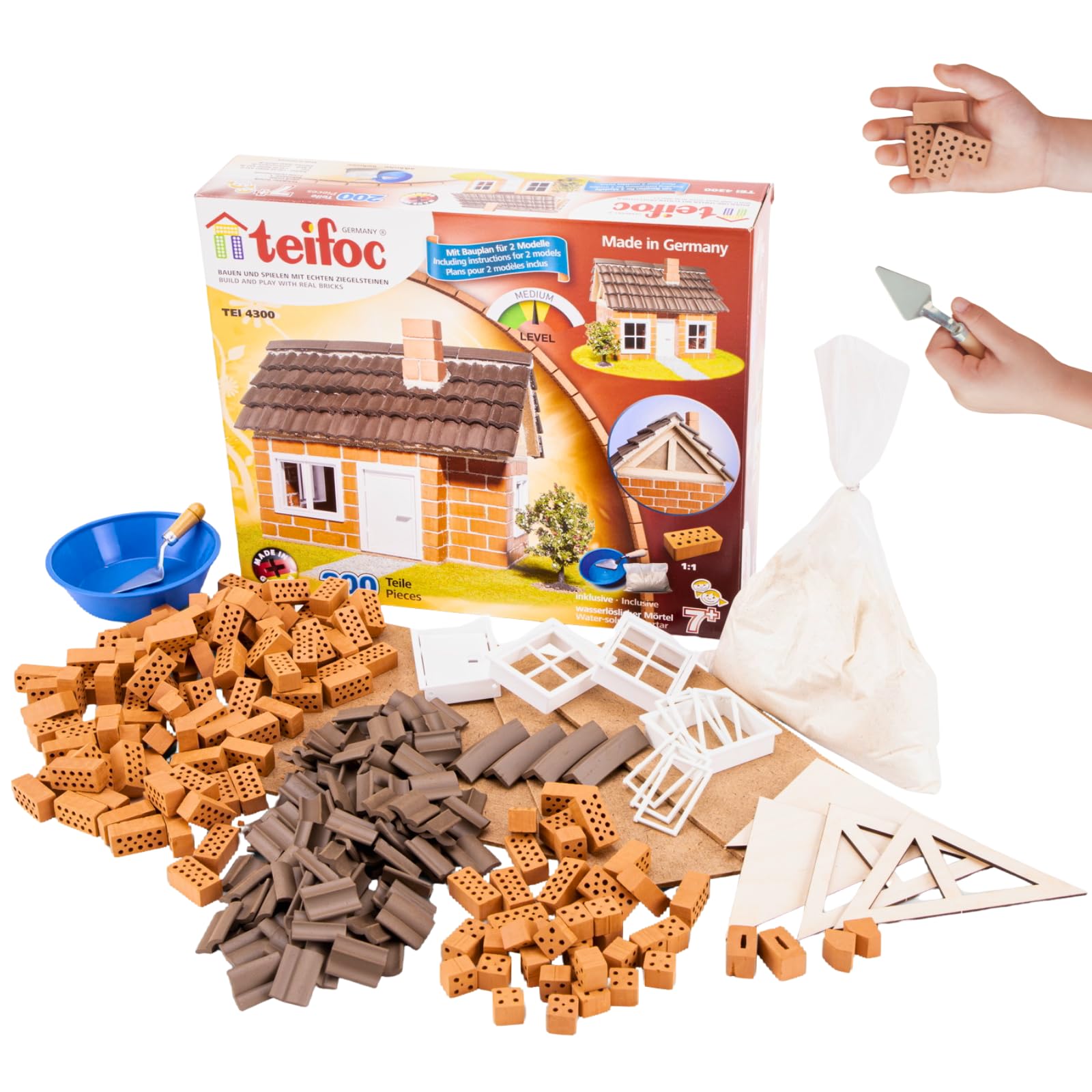 teifoc Germany TEI 4300 Stone Blocks Framework House, Multi Colour, Half-timbered Brick Building Kit with Bricks, Mortar, Tools and Instructions