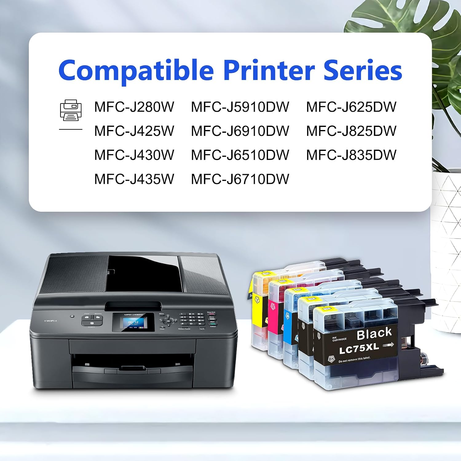 LC75XL High Yield Ink Cartridges 5-Pack Black/Cyan/Magenta/Yellow Replacement for Brother LC-71 LC-75 XL Ink Cartridges for MFC-J6510DW MFC-J6710DW MFC-J6910DW MFC-J280W MFC-J425W MFC-J430W Printers