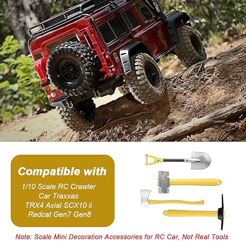 Miniatura 4 de Mini pala de metal, martillo, hacha y pico con organizador de plástico, accesorios de decoración para escala 110 RC Crawler Car Traxxas TRX4 Axial