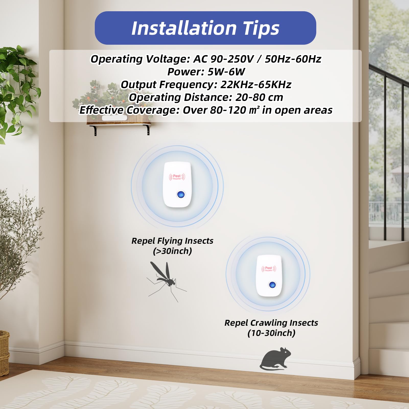 4 Pack Repelente Ultrasónico de Plagas, Repelente Ultrasónico Ratas, Antimosquitos Electrico, Auyentadores de Ratones Potente, para Interiores Anti Moscas Cucarachas Arañas Roedores