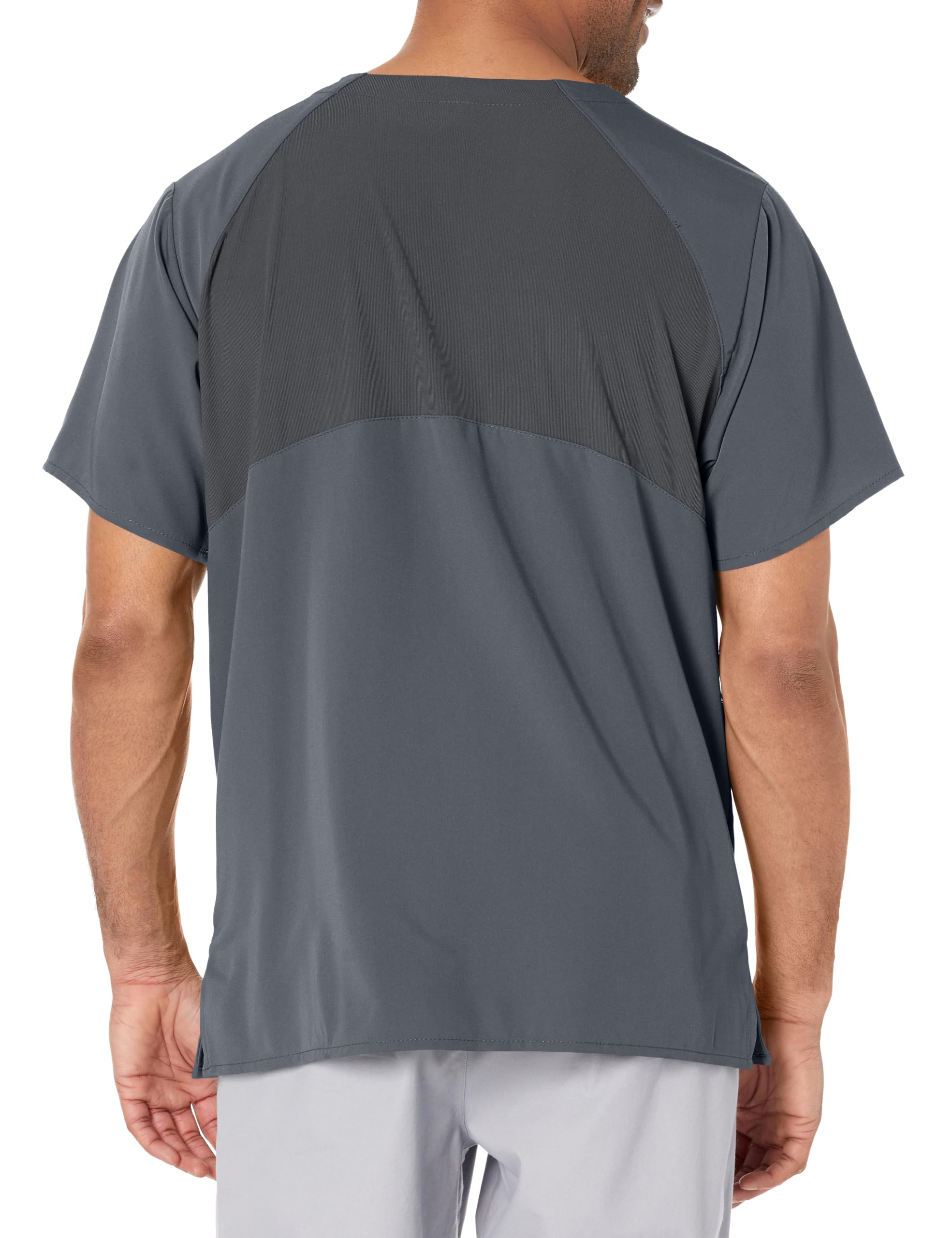 WonderWink Mens Knit Panel V-Neck Scrub Top, Pewter, L