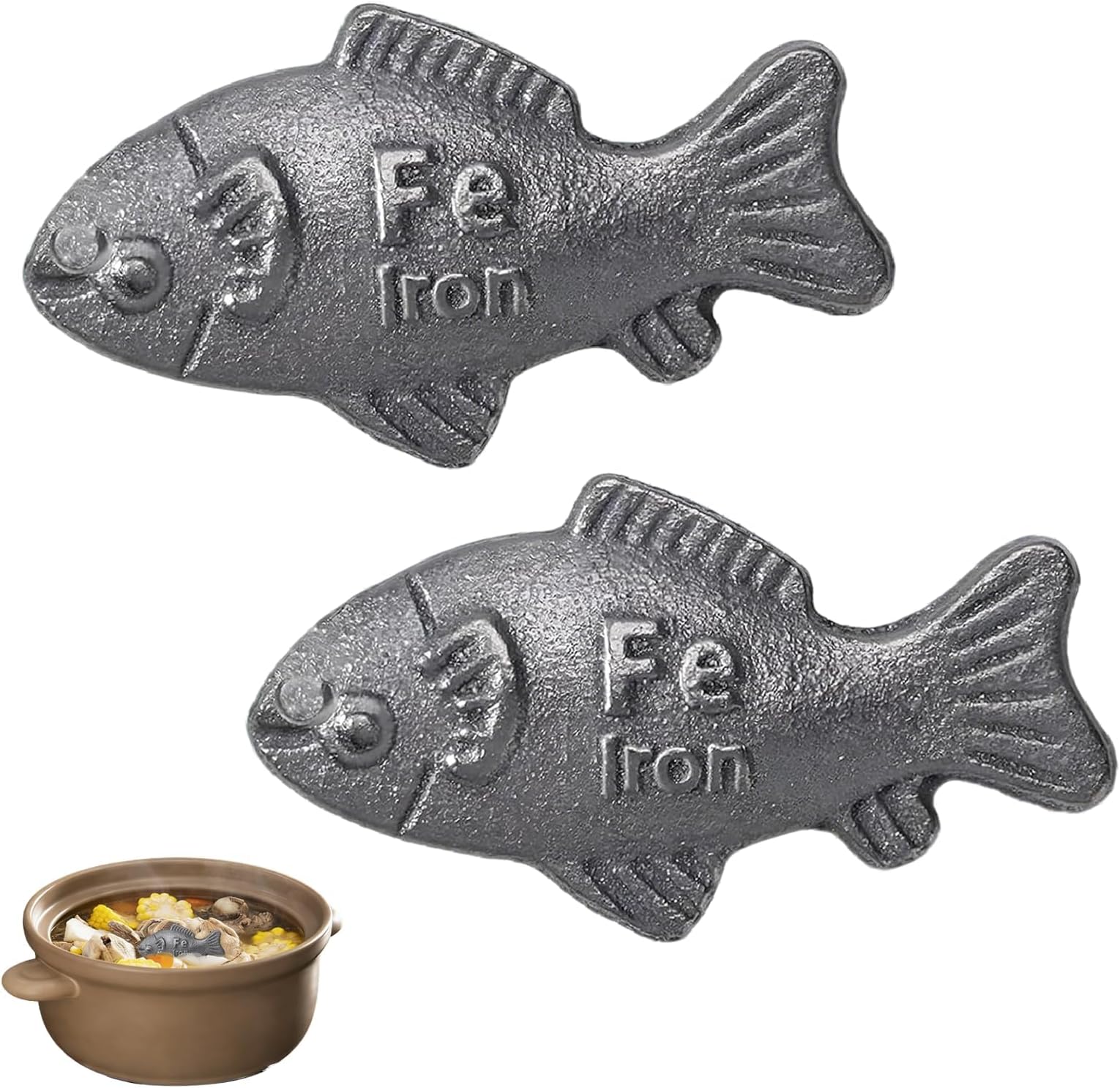 2 Pack Cast Iron Fish for Iron Deficiency Cooking Tool Reusable Fish Shaped Ingot Natural Mineral Helper for Soup Tea and Curry Water Enrichment