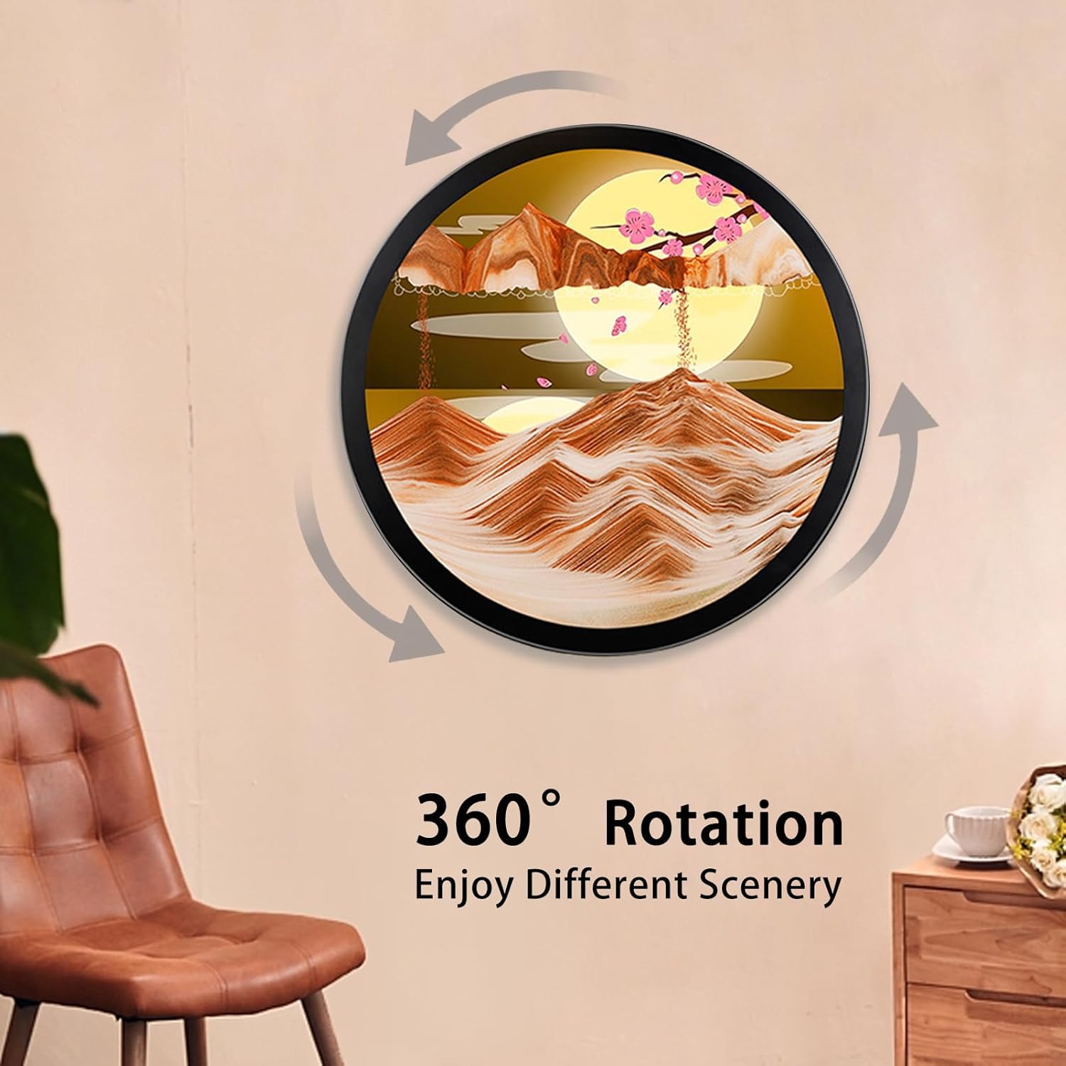 BBYYT Moving Sand Art Picture, Moving Sand Art, Wall Mounted Rotate Sculpture, Wall Art Deep Sea Sandscape Room Decoration, Relaxing Mood Home Office Work Decor(Orange, 17.3'')