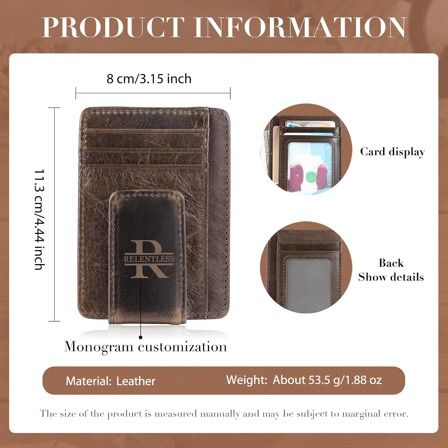 Engraved Leather Front Pocket Wallet,Custom Picture & Name Minimalist Card Case Wallet,Credit Card Holders Personalized Gifts for Women Men Dad Son