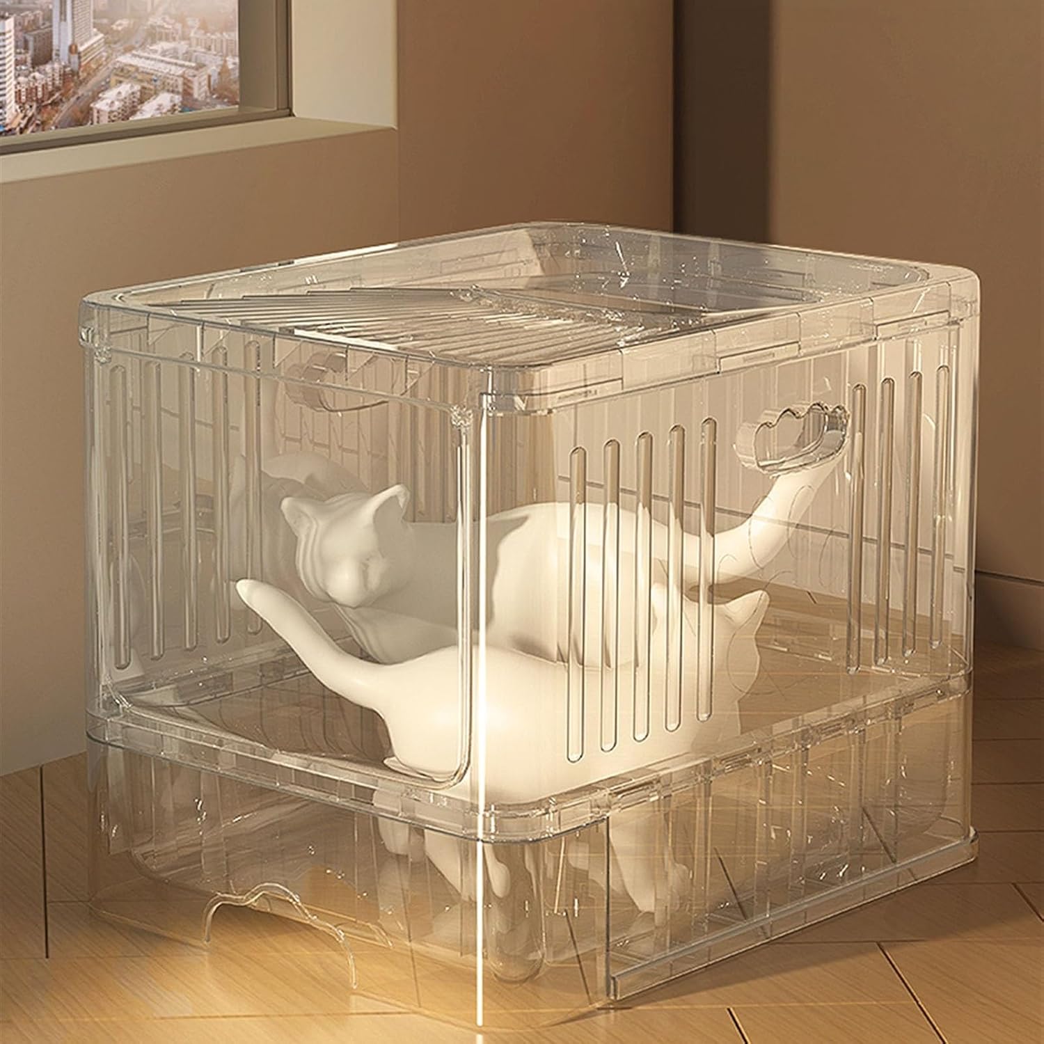 Litterbox Cat Litter Box with Handy Litter Scoop, Large Top Entry Anti-Splashing Litter Box with Lid, Enclosed Plastic Cat Litter Box, Drawer Type Cat Toilet Cat Litter Tray(Gris)