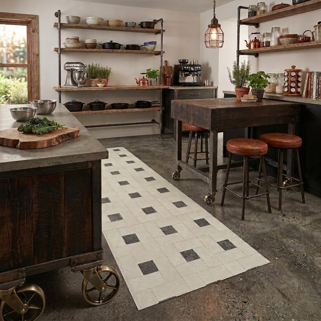Alfombra de Vinilo: Diseño Geométrico Moderno, Resistente, Antideslizante, Cocinas, Pasillos con Estilo - Venecia 80x220 cm