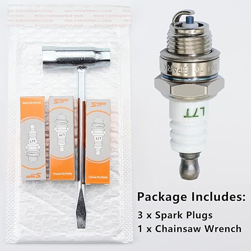 Miniatura 7 de 3 bujías BPMR7A L7T con 1 llave de motosierra de 13 por 0.748 in herramienta BPM7A RCJ6Y RCJ7Y para motor pequeño de 2 tiempos Husqvarna Stihl MS290