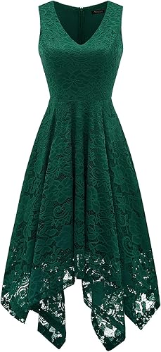 Miniatura 4 de Meetjen Vestido de encaje para mujer 2025 con dobladillo tipo pañuelo, vestido de cóctel para fiesta, vestido de dama de honor, vestido formal para