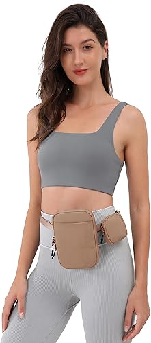 Miniatura 3 de ODODOS Bolso cruzado unisex con bolsa pequeña extraíble ajustable para teléfono celular, viajes, entrenamiento, correr, senderismo, Marrón, Bandolera