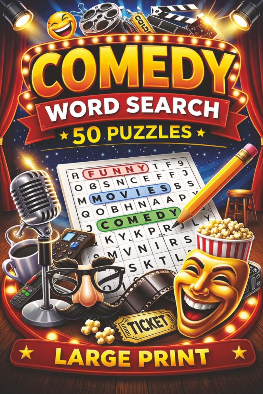 Comedy Word Search: 50 themed puzzles about very funny comedians, tv shows, and movies. Fun and educational for teens and adults!