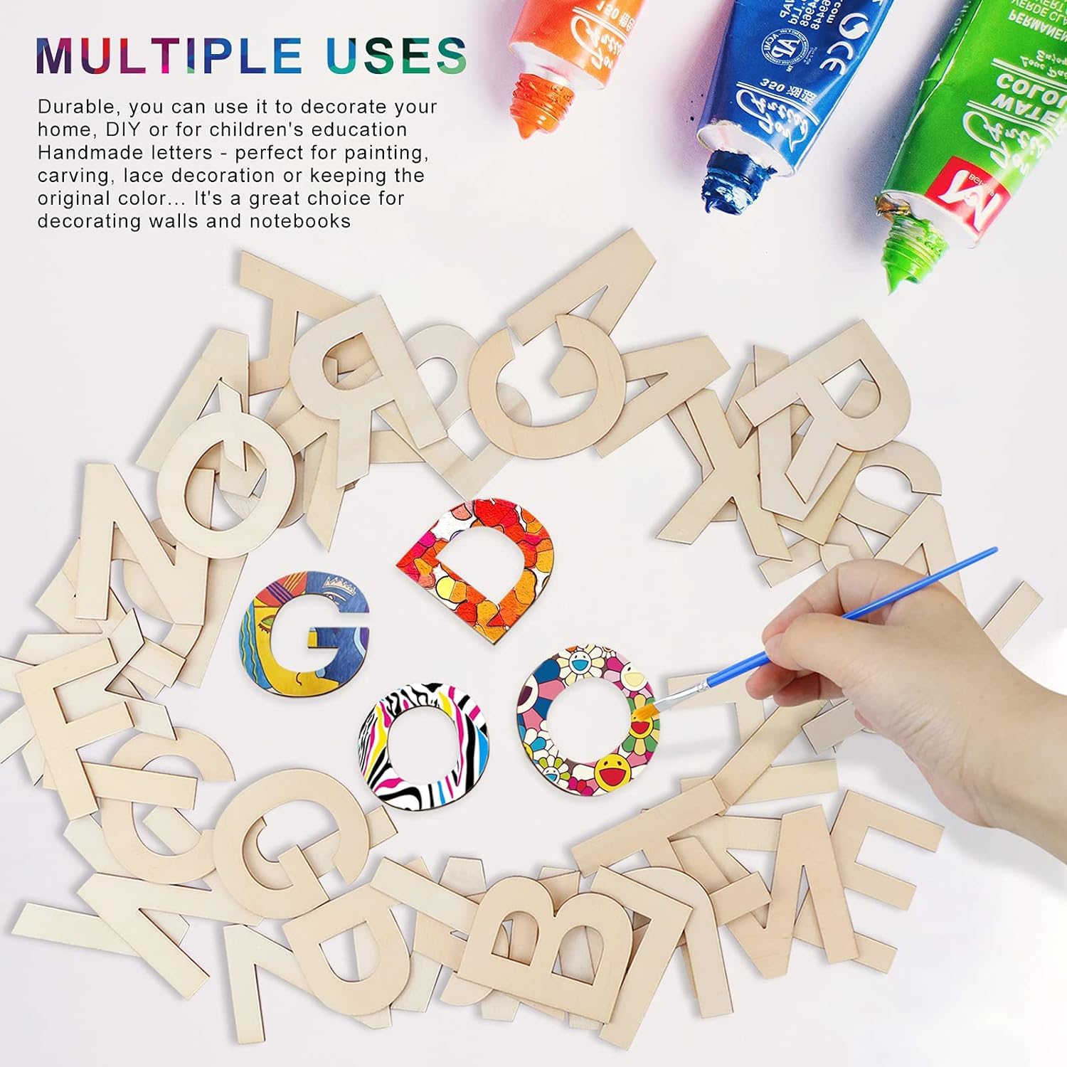 Cliths 26 Pcs Wooden Letters 2 Inch for Crafts - Unfinished Capital Designer Alphabet Letters for DIY Painting, Arts, Home Decorations & Kids 3