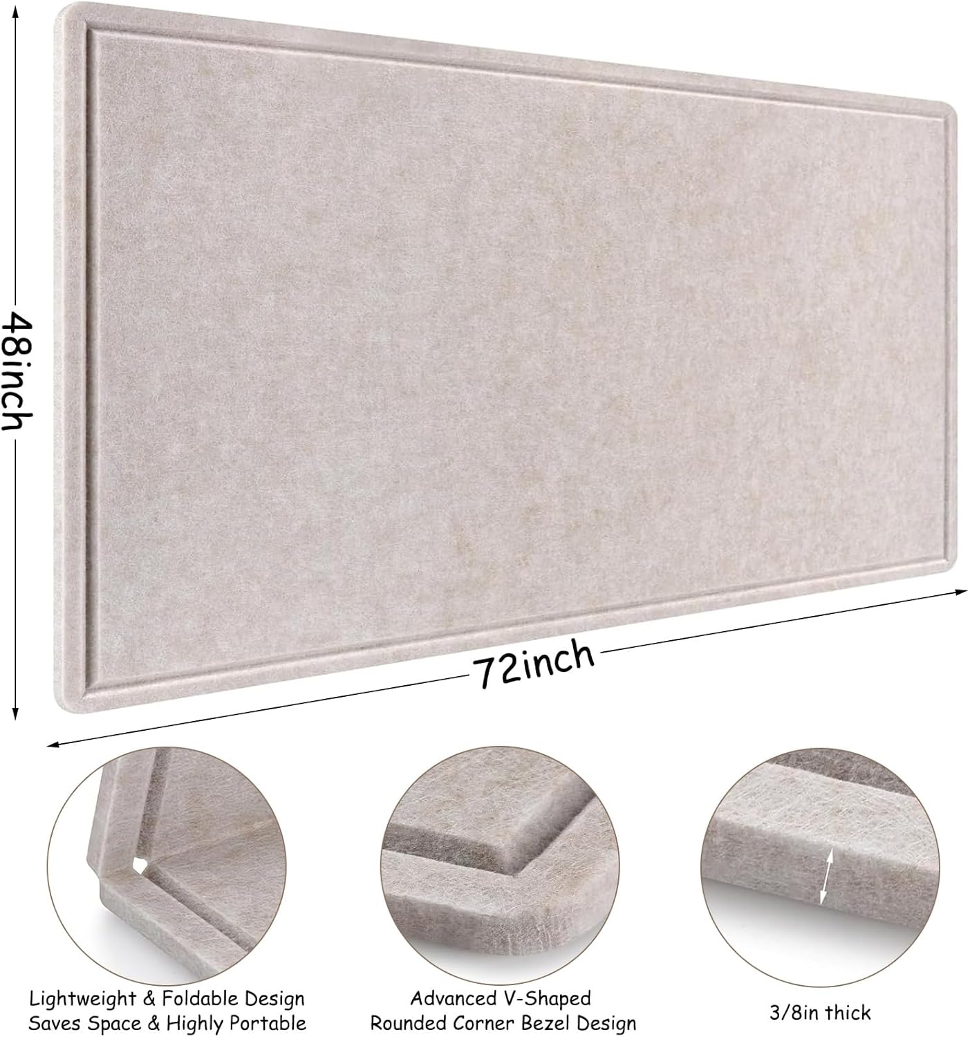 Large Bulletin Board - 72 x 48 Inches, Large Felt Board Decorative Pin Board for Wall, Foldable Photo Board, Lightweight Durable Pin Board for Home, Office, School, Classroom, Kitchen (Light Camel)
