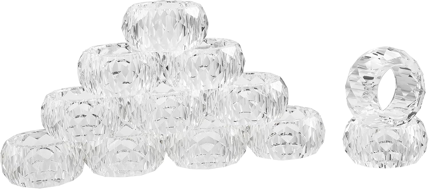 kitCom Crystal Napkin Ring Holders Set of 8, K9 Luxury Crystal Napkin Holder Rings, Diamond-Shaped Design, Napkin Buckles for Holiday Decor, Wedding, Christmas, Dinner Table, Thanksgiving (Pack of 8)