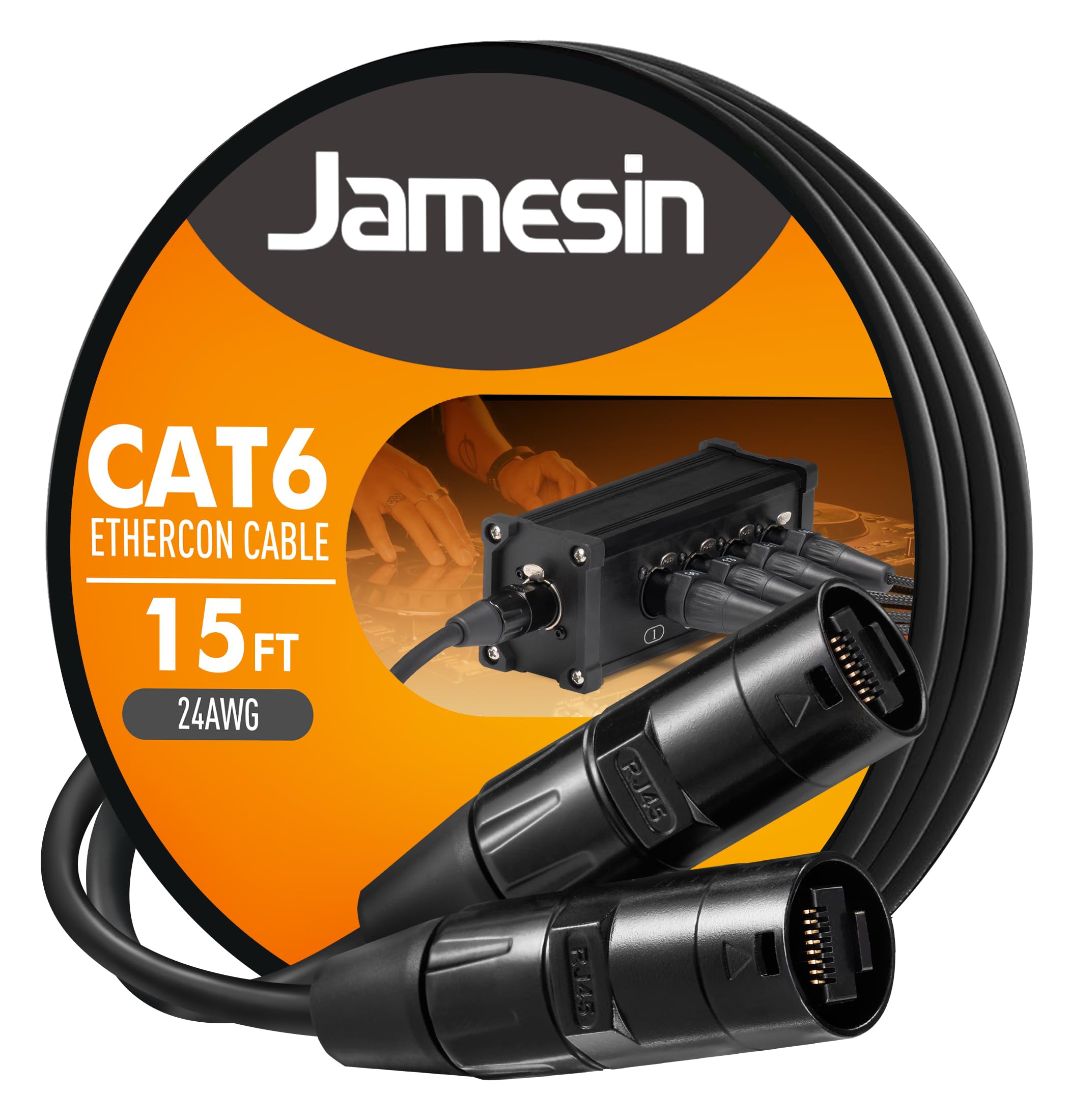 Jamesin CAT6 Ekranowany kabel Ethercon, 15 metrów, z rozruchem Rj45, taktyczną blokadą Ethernet i złączami Converta-Shell, do konfiguracji studyjnych, koncertów i innych zastosowań