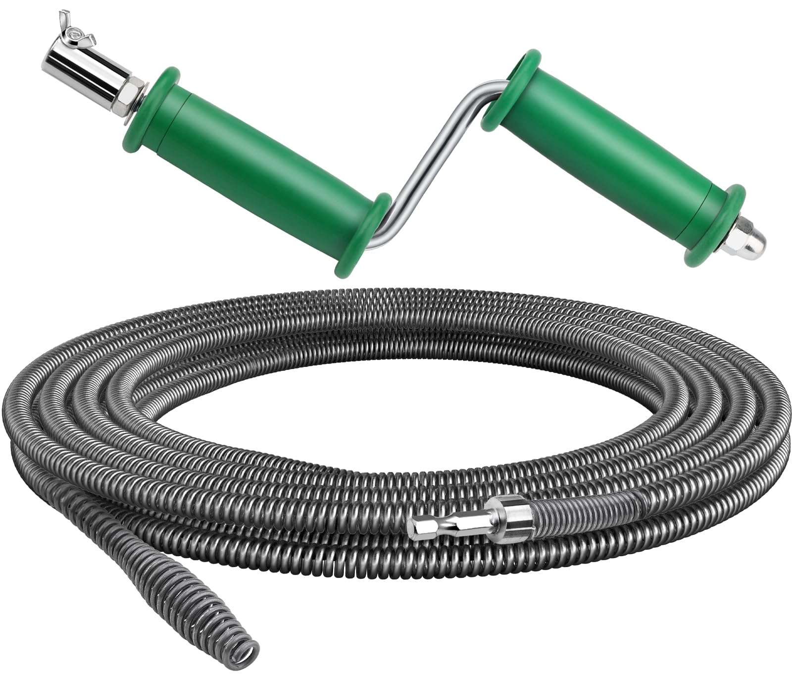Spirala do czyszczenia rur, spirala do czyszczenia odpływów, spirala z ręcznymi adapterami, wydajne czyszczenie rur (3 m srebrna)