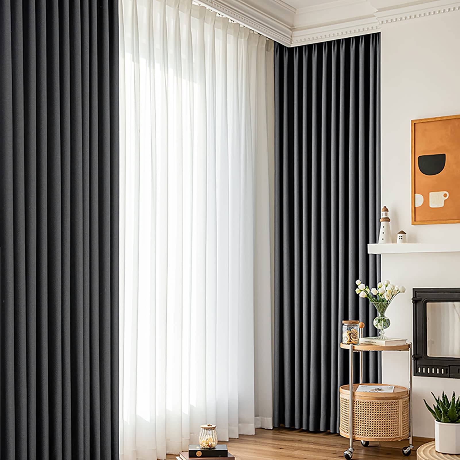 Rideaux occultants épais anti-froid pour résoudre les problèmes de vis-à-vis du salon gris