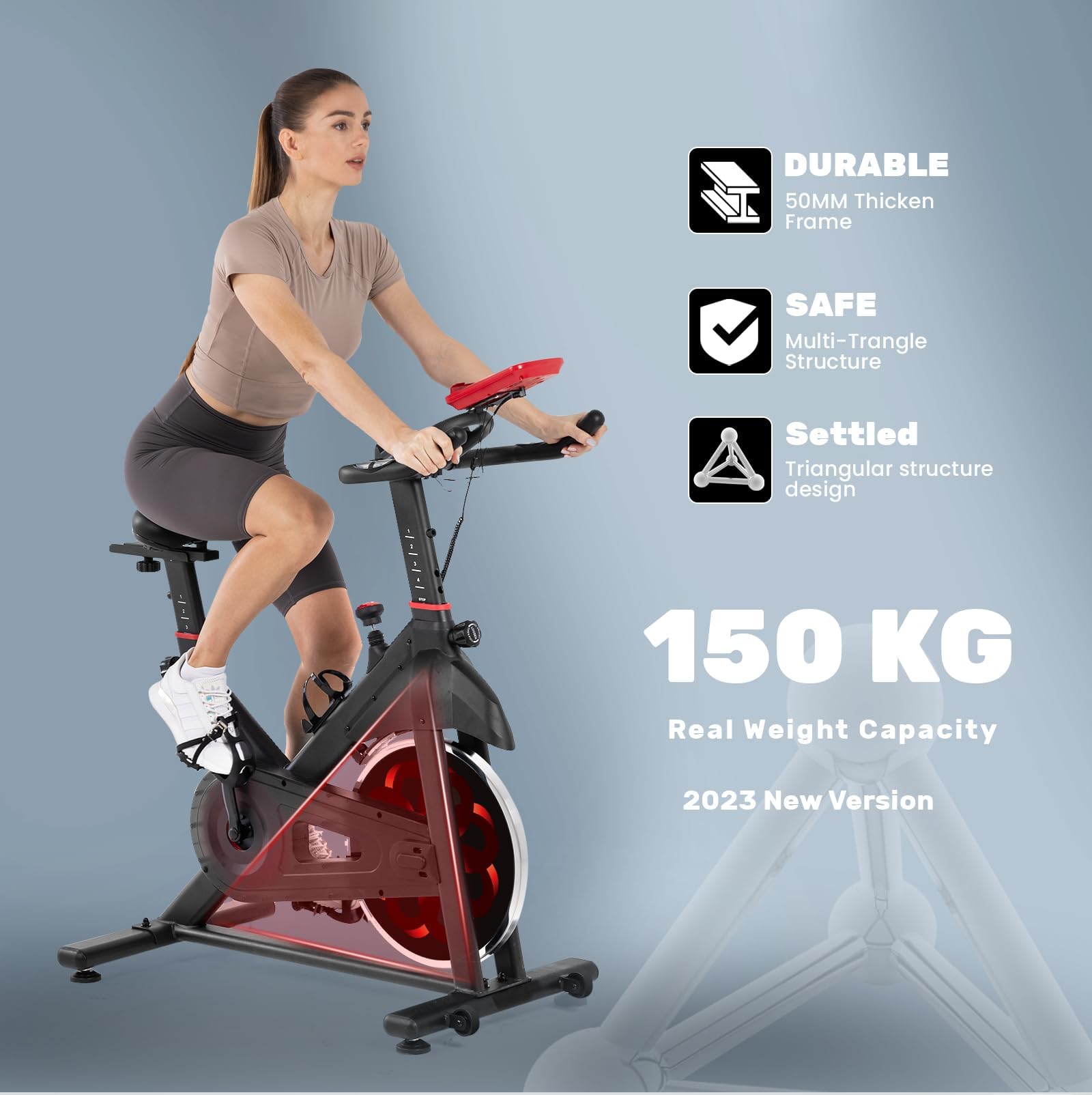 Cyclette Magnetica, Ciclismo Fitness Interno Silenzioso con Resistenza Regolabile, Display LCD, Supporto Tablet, Sella Confortevole, Capacità 150 kg