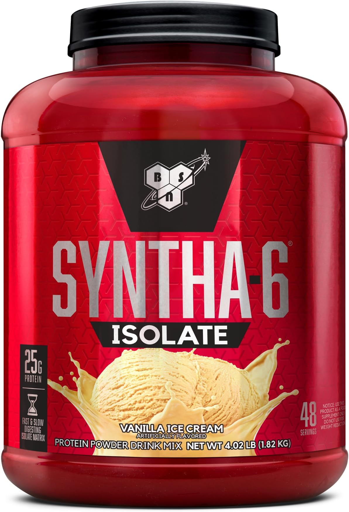 BSN SYNTHA-6 Isolate, Vanilla Post Workout Protein Powder for Muscle Gain, Whey Protein Isolate, Milk Protein Isolate, Essential Amino Acids, Vanilla Ice Cream, 4.02 Pounds, 48 Servings