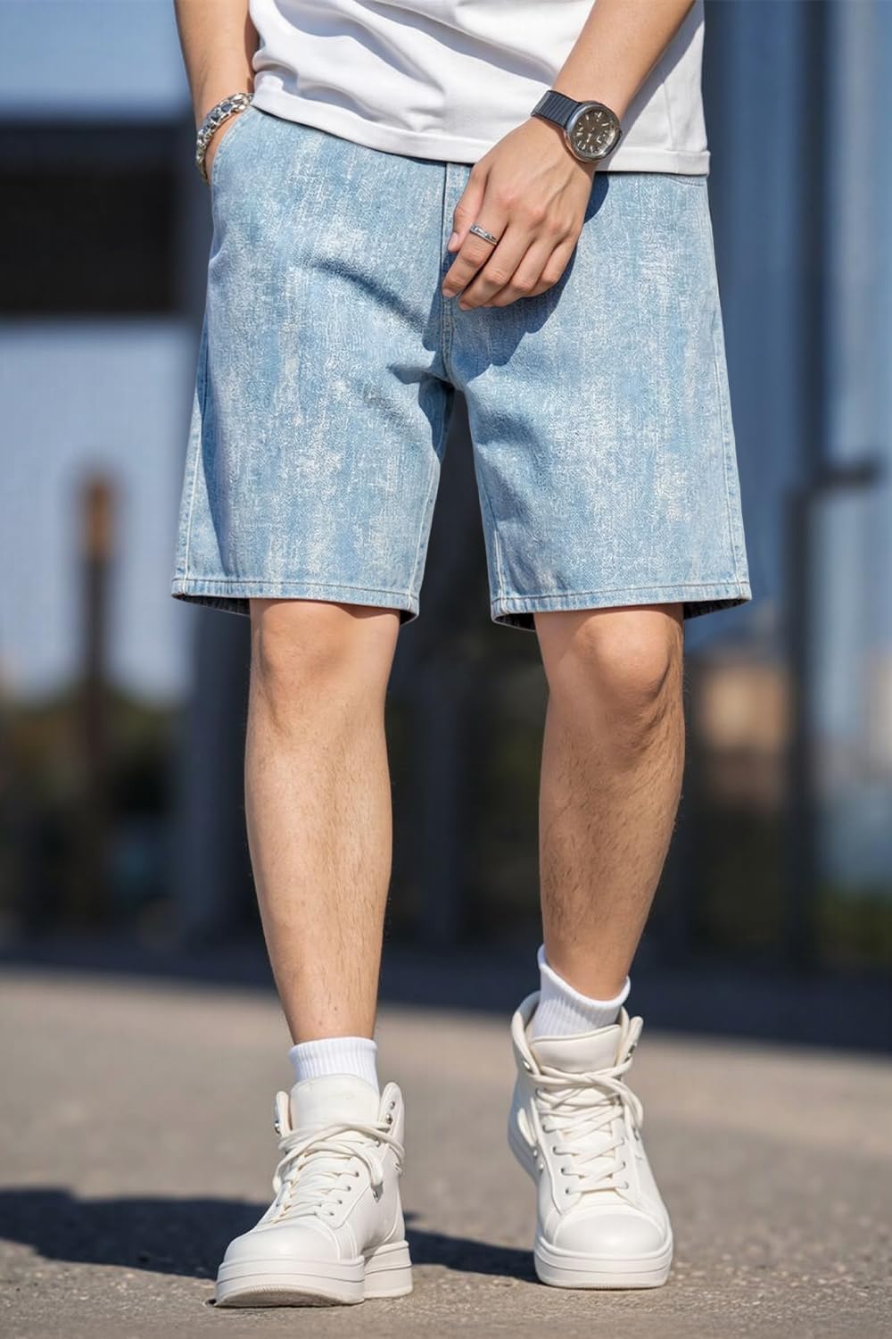 Heyfanee Mens Baggy Jean Shorts Loose Fit Long Denim Shorts 9 Inch Inseam - Image 2