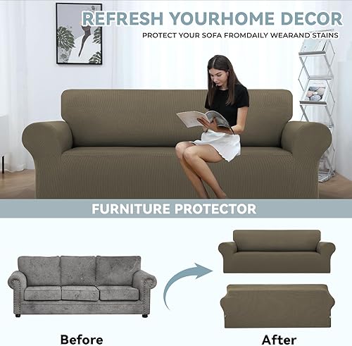 Miniatura 3 de LURKA Fundas elásticas para sofá de 1 pieza, para sofá de 3 cojines, protector de muebles completo con parte inferior elástica para niños y perros