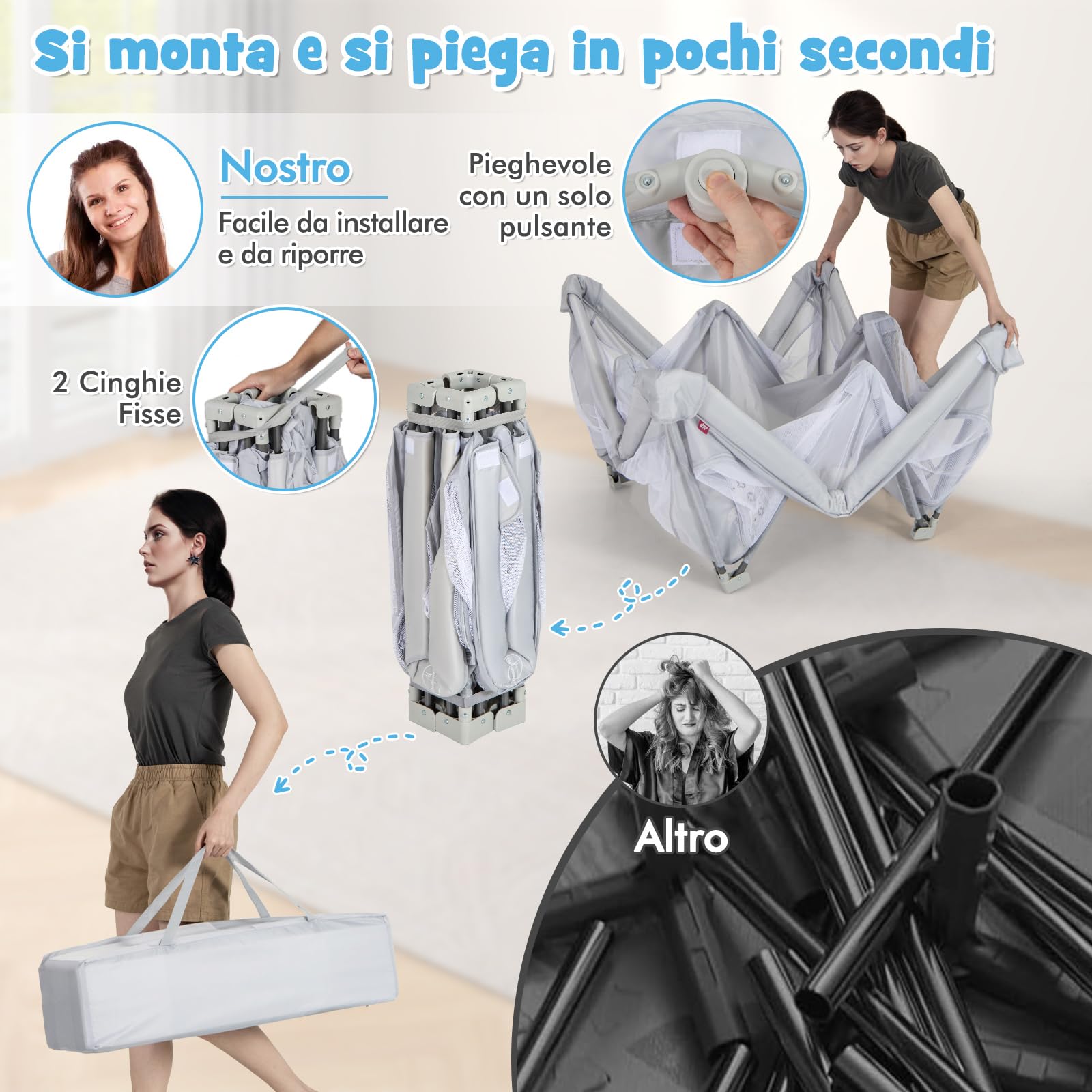RELAX4LIFE Parque Infantil Bebe 127 x 127 cm con 4 Anillas y 50 Bolas Oceánicas, Corralito Bebe con Bolsa de Trasnporte, Puerta con Cremallera, Parque de Juegos para Niños de 0-3 Años (Gris)