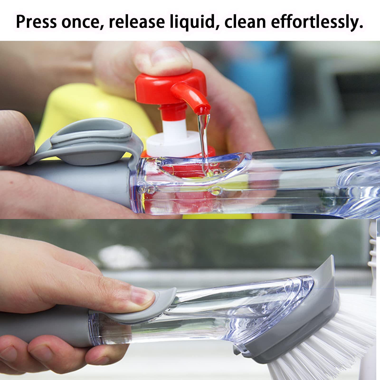Mayaaran Set 2 Spazzole Lavapiatti Con Dispenser Di Sapone Integrato - Manico Lungo E Ricaricabile, Grigio