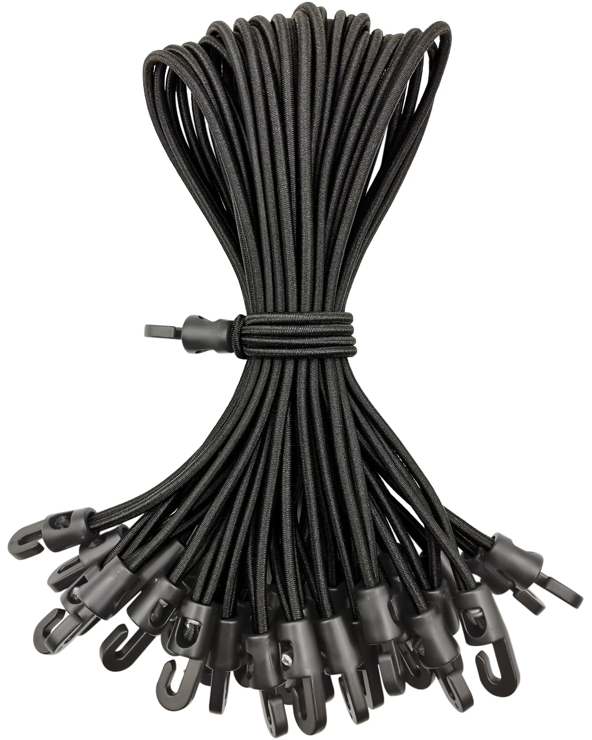 BINCKIN Spanngummi mit Haken 25 cm, 25 Stück Gummispanner mit Haken, Planenspanner mit Haken Kurz, Expander mit Haken für Planen, Netze, Banner, Camping, Schwarz