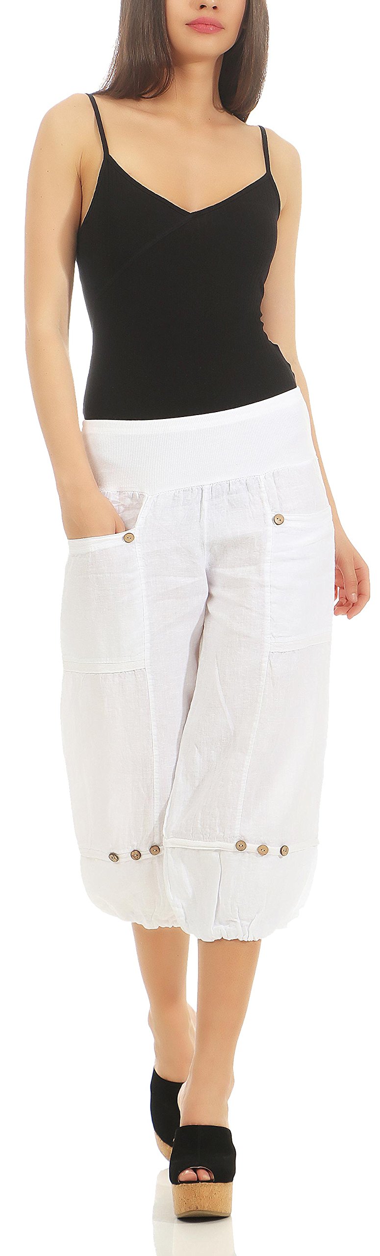 Malito Damen Hose aus Leinen - Stoffhose in Uni Farben - Freizeithose für den Strand - Chino - Capri Hose 1575