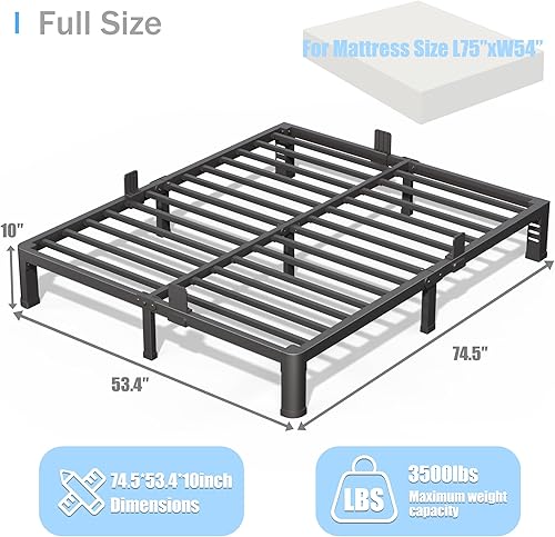 Miniatura 3 de Base de cama de tamaño completo de 10 pulgadas con patas de esquinas redondeadas y agujero para cabecero, tope deslizante de colchón, plataforma de