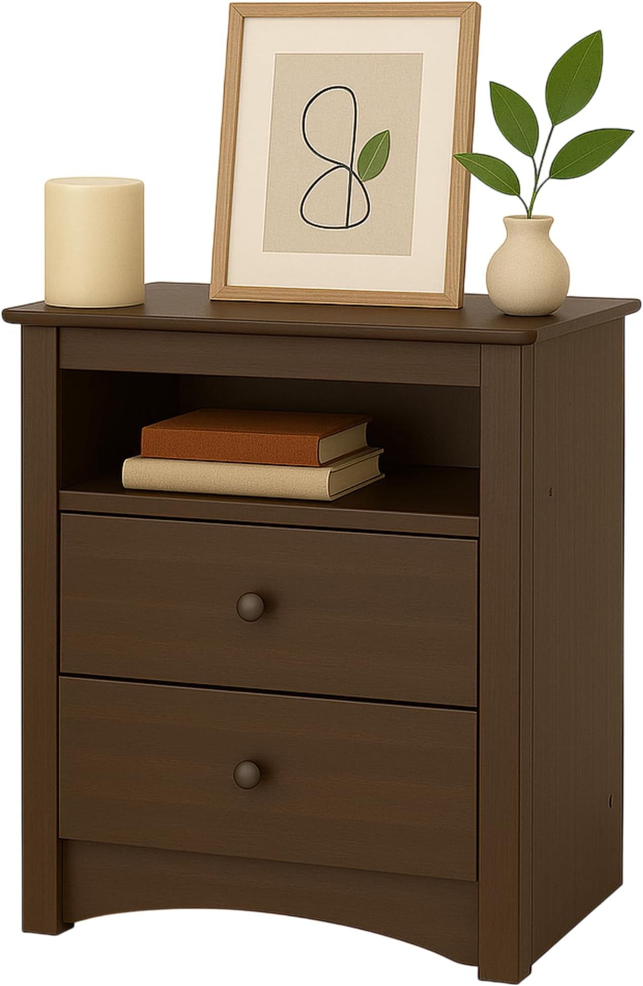 Sonoma 2 Drawer Nightstand: Elegant Bedroom Furniture, Bedside Table with Open Shelf, 23.25"W x 16"D x 28"H, Espresso