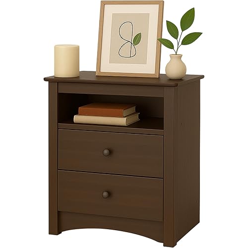 Prepac Sonoma 2 Drawer Nightstand: Elegant Bedroom Furniture, Bedside Table with Open Shelf, 23.25"W x 16"D x 28"H, Espresso