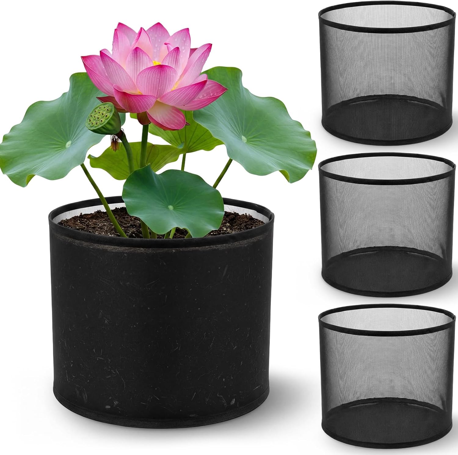 4 Pcs Large Aquatic Pond Planting Bags 10 x 12 Inch Reusable Fabric Aquatic Plant Pots 5 Gallon Breathable Pond Plant Basket Grow Bags for Bog Plants, Water Lily, Lotus, Garden