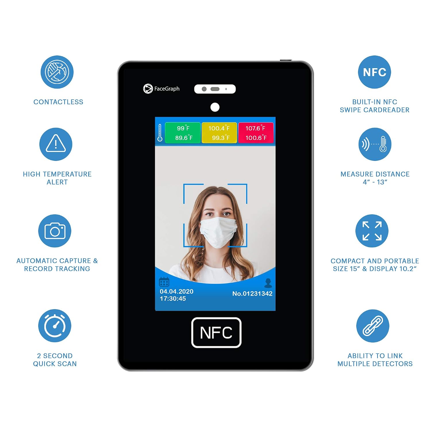Bеѕt Cуbеr Mоndау 🔥 FaceGraph No Contact Temperature & Attendance Tracking Scanner Kiosk + Adjustable desk mount & 50 RFID Cards Bundle-Facial Recognition with Phone app
