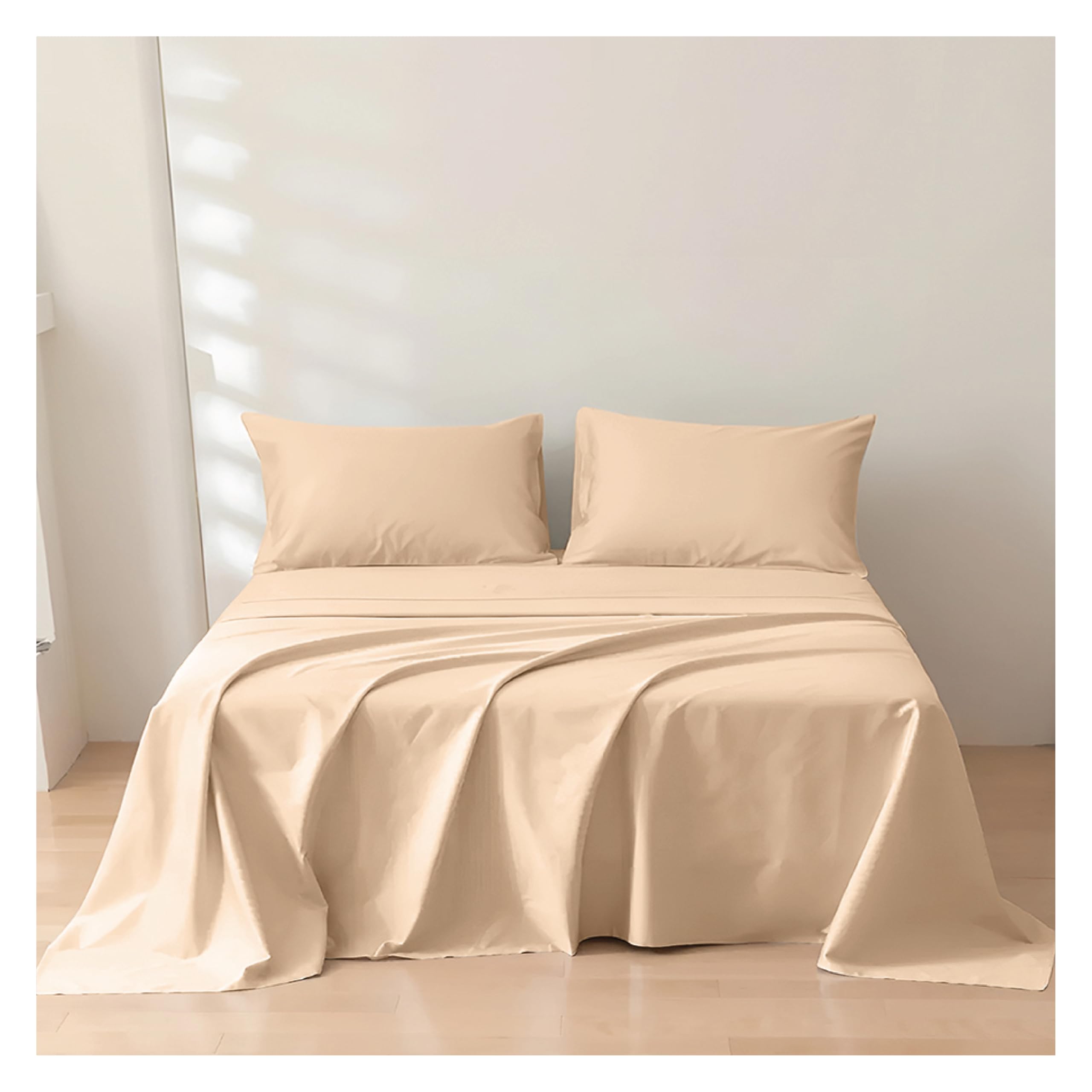 Rehan & Co Single Flat Sheet Beige 100% Egyptian Cotton 300 Thread Count Hotel Quality Bedding Plain Dyed Breathable Flat Bed Sheets (180 X 255cm)