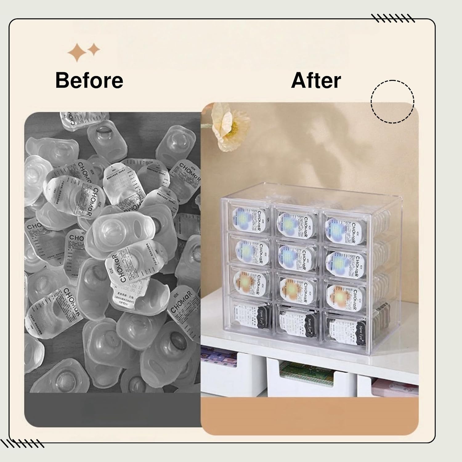 P-90 daily contact lens organizer, Disposable Contact Lens Dispenser, Cute storage Box for All Brands Daily Lens (9-Grid). - Image 2