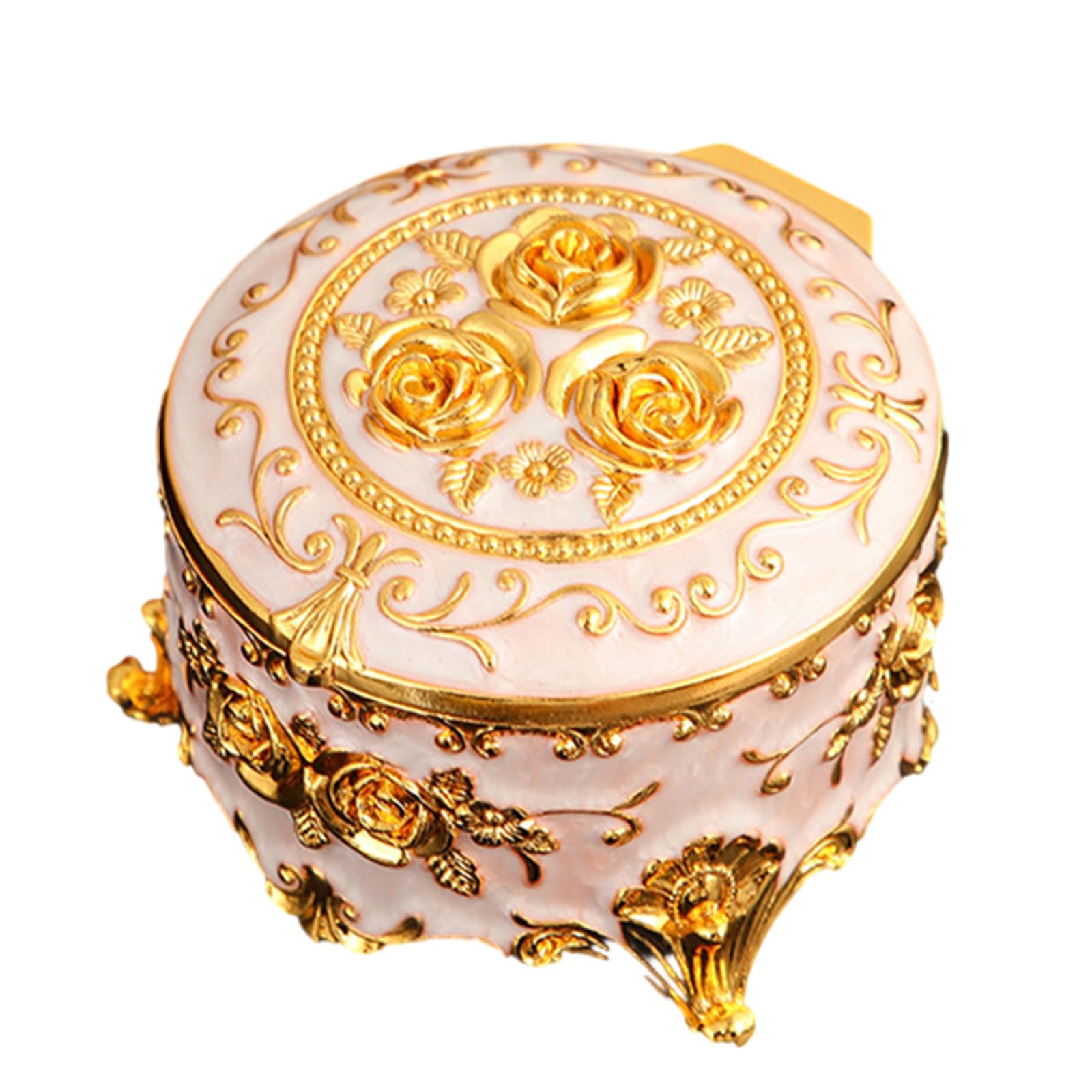 Awjuwhbj Rose Gold Vintage Enameled Jewelry Storage Box Elegant Desktop Organiser For Rings Earrings Necklaces With Secure Closure Elegant Metal Jewelry Organiser