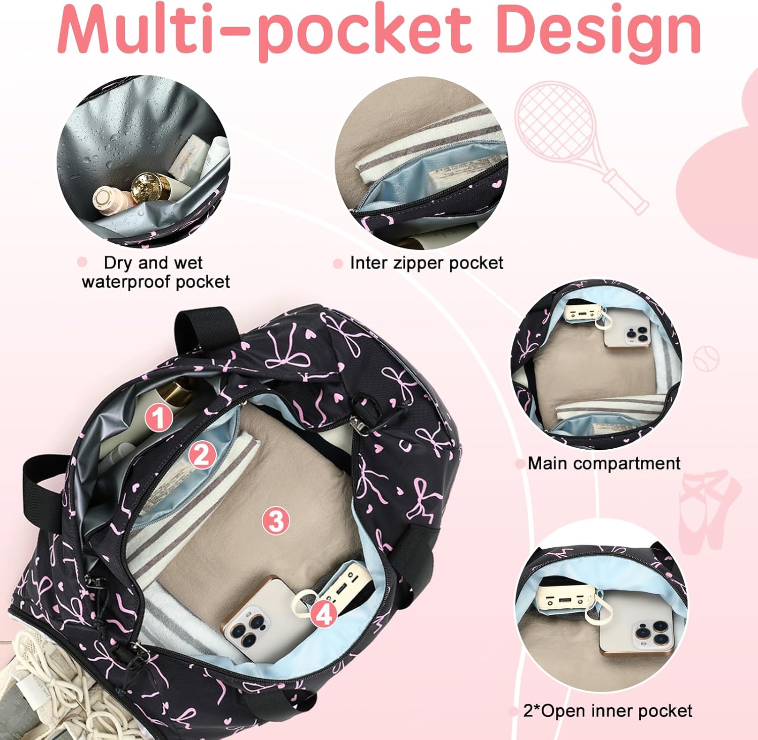 LOIDOU Kids Duffle Bag for Girls, Lightweight Kids Overnight & Weekender Travel Bag with Shoe Compartment and Wet Pocket, Cute Duffel Bags for Toddler Dance, Girls Sleepovers, Gym & Weekend Trips