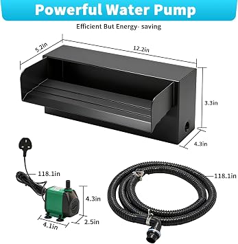 Waterfall Spillway Kit with Pump and & LED Light, 30cm (12