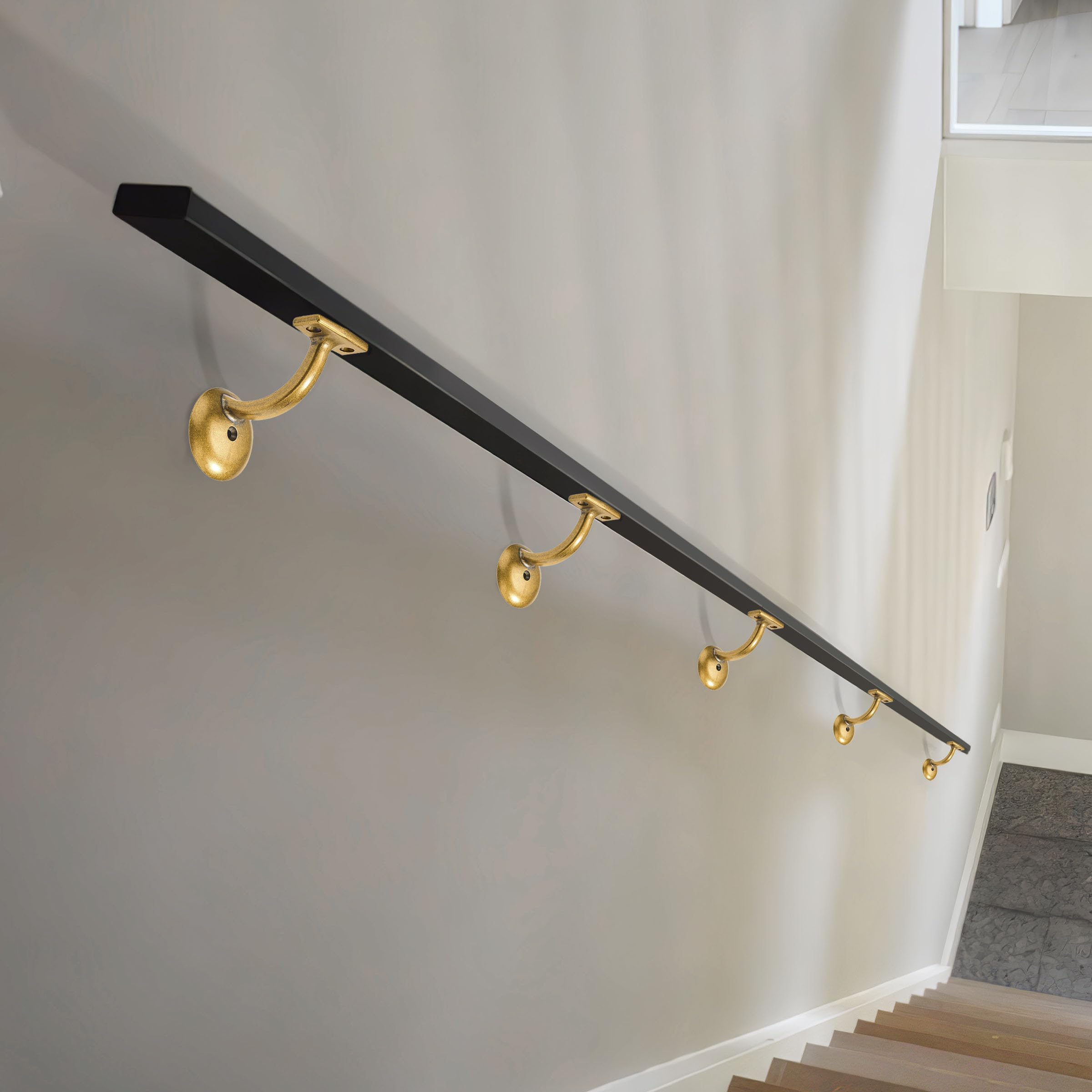 KHTUMEWARE-STAIR Antique English Brass Handrail Brackets 2-Pack in Antique English Brass — KHTUMEWARE