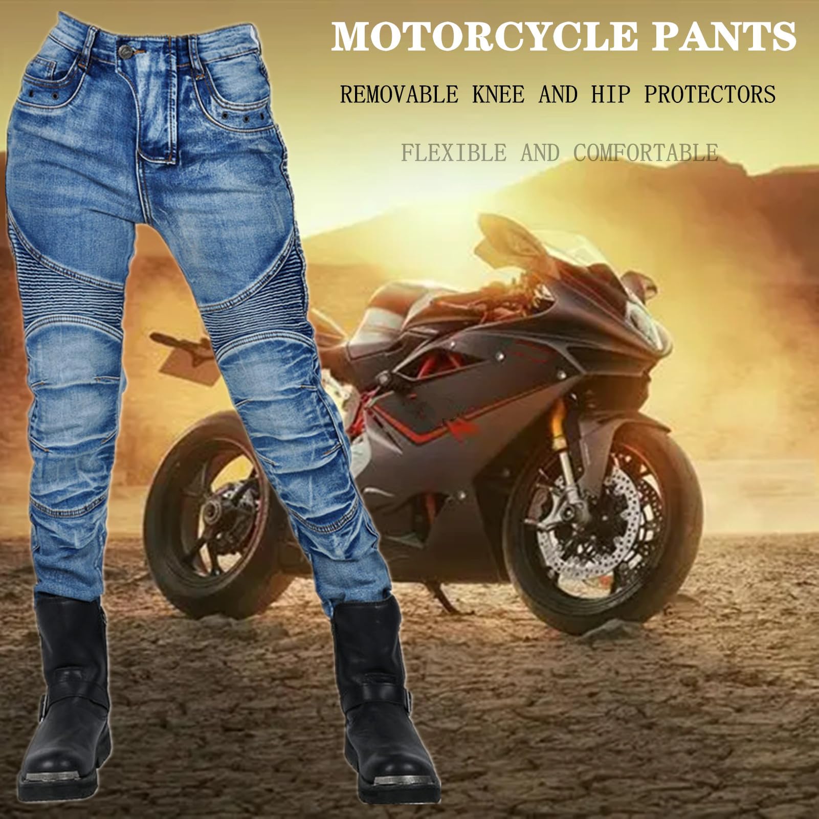 Jeans Da Moto Da Donna Pantaloni Da Motociclista In Denim Impermeabili Protezione Impermeabile Pantaloni Da Moto Da Ciclismo Jeans Da Motociclista Elasticizzati Con 4 Protezioni (Blu,M)